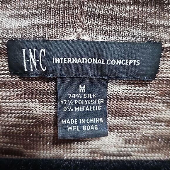 INC Silk Blend Cowl Neck Coffee Metallic Top Size M - Picture 3 of 3